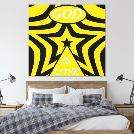 Gallery-Wrapped Canvas: Cyber Yellow & Black Star  Canvas Afdruk (Insitu (Slaapkamer))