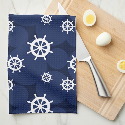 Galley Keuken Schepen Wielen Marine Blauw en Wit Theedoek (Quarter Fold)