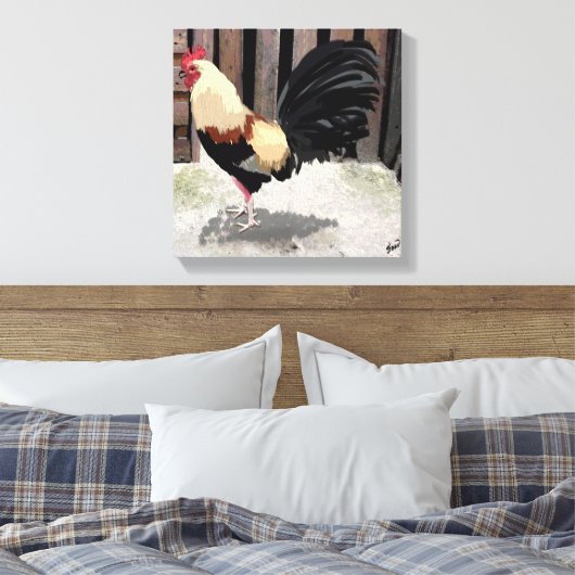 Gallo de Pelea/Gamecock Stretched Canvas Print (Insitu (Slaapkamer))