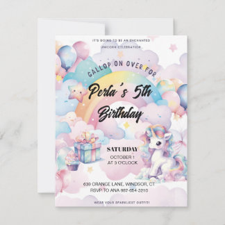 Gallop on Over the Rainbow unicorn Invitation  RSVP Kaartje