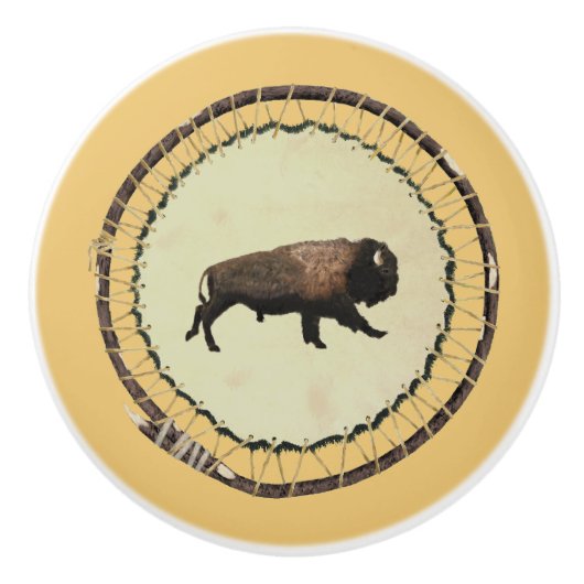 Galloping Bison Keramische Knop (Voorkant)