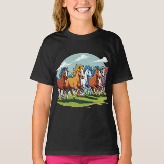 Galloping Cartoon Horses - geanimeerde kudde T-shirt