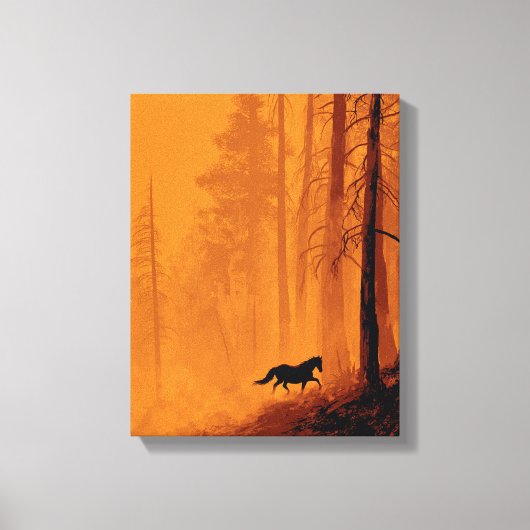Galloping Horse Blaze Orange Forest Art Canvas Afdruk (Voorkant)