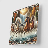 Galloping Horse Cascading Waterval Vierkante Klok (Hoek)