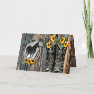 Galloping Horse Cowboy Boots Hoefijzer Sunflower Kaart