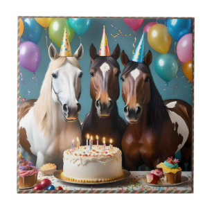 Galloping In Fun: Een Paard Verjaardagsviering Tegeltje