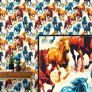 Galloping Paarden op Cream Behang