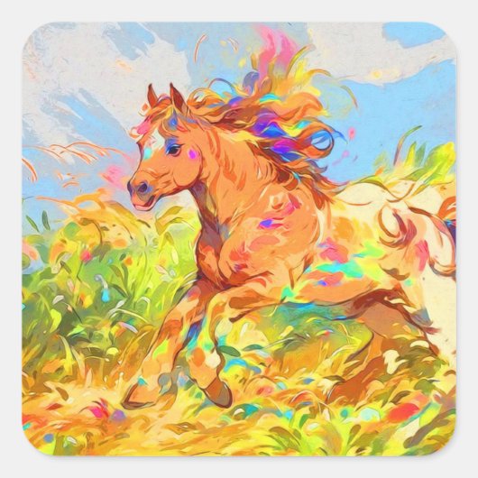 Galloping Pony - Kinderboek Kunst Vierkante Sticker (Voorkant)
