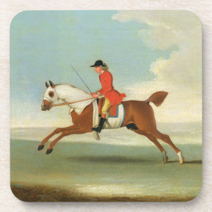 Galloping Racehorse en opgezet Jockey in Red (olie Bier Onderzetter