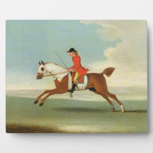 Galloping Racehorse en opgezet Jockey in Red (olie Fotoplaat