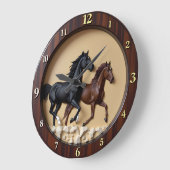 Galloping Stallions Faux Wood Timepiece Grote Klok (Hoek)