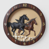 Galloping Stallions Faux Wood Timepiece Grote Klok (Voorkant)