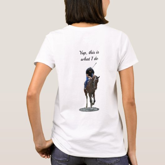 Galloping Thoroughbred Horse and Rider B T-Shirt (Achterkant)