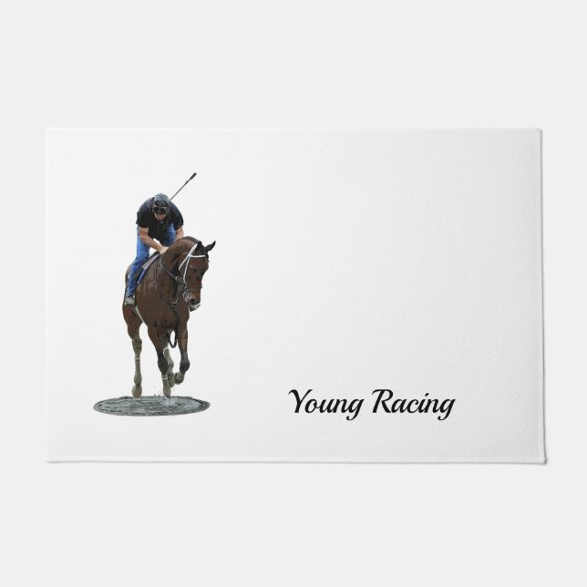 Galloping Thoroughbred Horse and Rider Deat Deurmat (Voorkant)