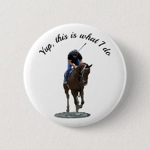 Galloping Thoroughbred Horse and Rider Pin Button