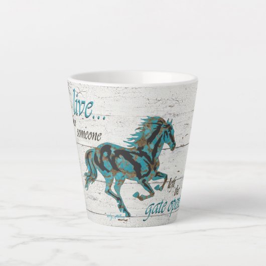 Galloping Turquoise Horse Latte Mok (Voorkant)