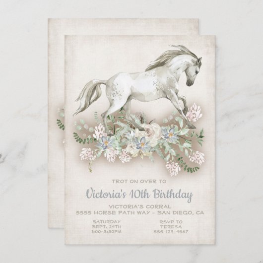Galloping White Horse Anniversaire Fête Invitation (Devant / Derrière)
