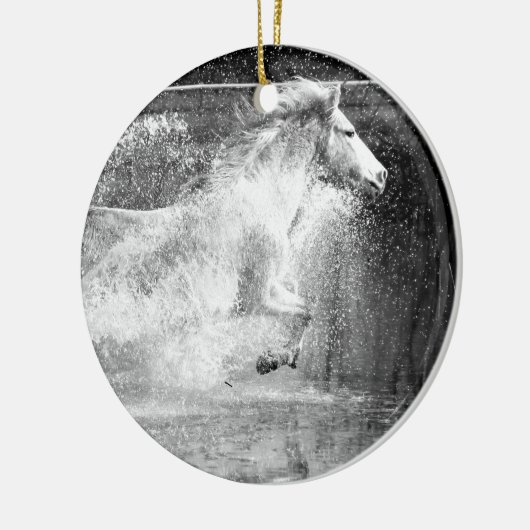 Galloping White Water Horse Keramisch Ornament (Links)
