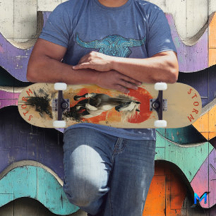 Galloping Witte Paard in Sunset Glory, Retro Wild Skateboard
