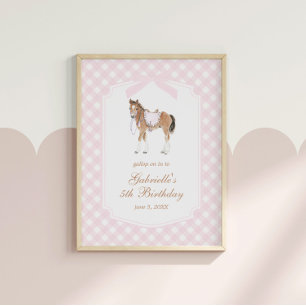 Galoppeer naar het meisjes roze paard verjaardag poster