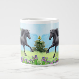galopperend zwart fries paard extra grote beker