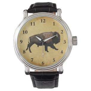 Galopperende Bizons Op Oud Papier Horloge