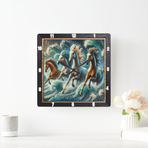 Galopperende paarden Ocean Art Vierkante Klok