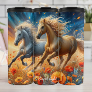 Galopperende paarden Poppies Sunset Meadow Thermosbeker