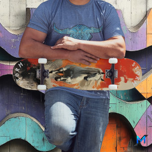 Galopperende Witte Hengst in Vuurrode Zonsondergan Skateboard