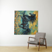 Galopperende zwarte hengst wandkleed (In Situ (horizontaal))