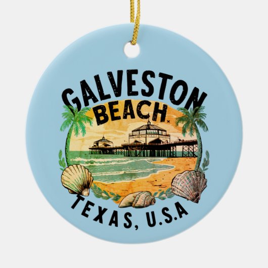 Galveston Beach Retro Vignette Keramisch Ornament (Voorkant)