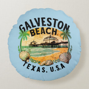Galveston Beach Retro Vignette Rond Kussen