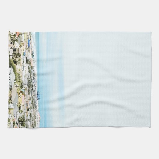 Galveston Coast, strand en stad uitzicht Theedoek (Horizontaal)