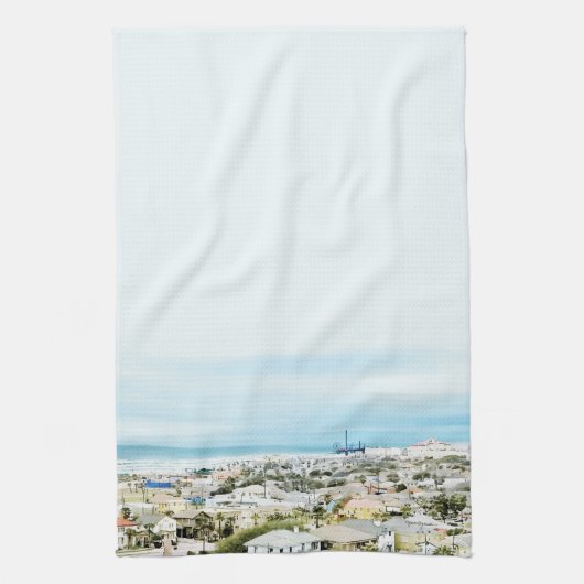 Galveston Coast, strand en stad uitzicht Theedoek (Verticaal)