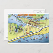 Galveston Texas Cartoon Map Briefkaart (Voorkant / Achterkant)