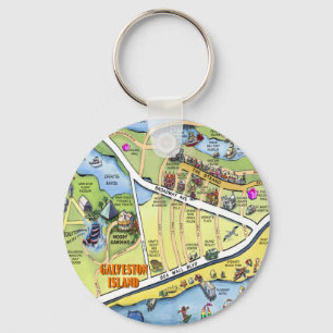 Galveston Texas Cartoon Map Sleutelhanger