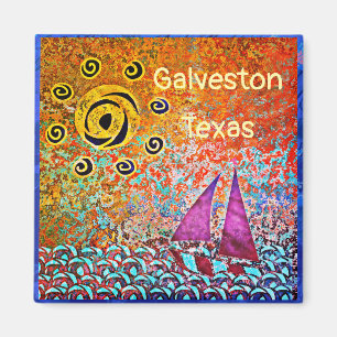 Galveston Texas Ocean Sailboat and Sun Magnet Magneet