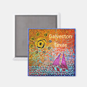 Galveston Texas Ocean Sailboat et Sun Magnet (Recto/Verso)