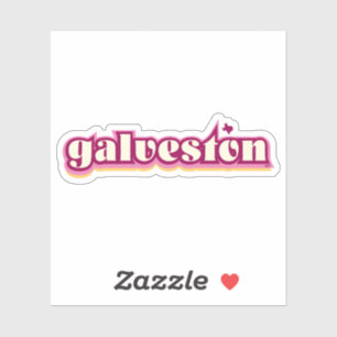 Galveston, Texas - retro, karmozijn, roze, geel Sticker