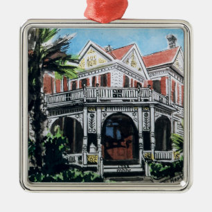 Galveston Waterverf, 1876 F. Beissner House Metalen Ornament
