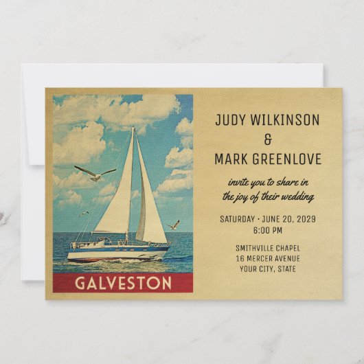 Galveston Wedding Invitation Sailboat Kaart (Voorkant)