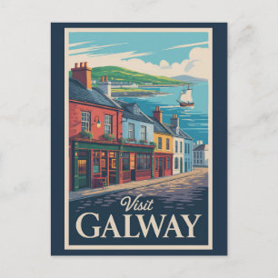 Galway Ireland Illustration Travel Art Vintage Briefkaart