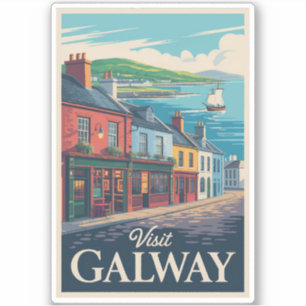 Galway Ireland Illustration Travel Art Vintage Sticker