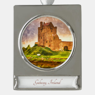 Galway, Ireland Travel Art Waterverf Ornament Verzilverd Banner Ornament
