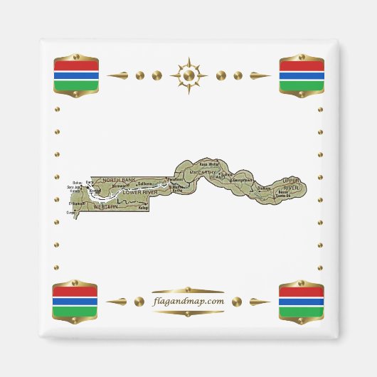 Gambia Map + Flags Magnet Magneet (Voorkant)