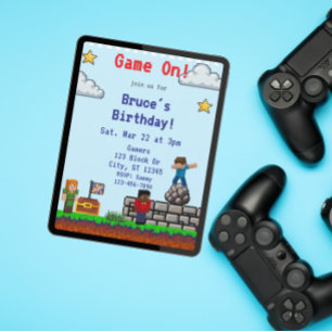 Game Aan! Pixel Blok Spel Verjaardag Kaart