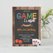 Game avond verjaardagsfeestje uitnodiging (Staand voorkant)