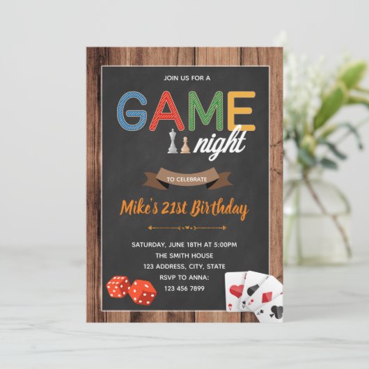 Game avond verjaardagsfeestje uitnodiging (Staand voorkant)