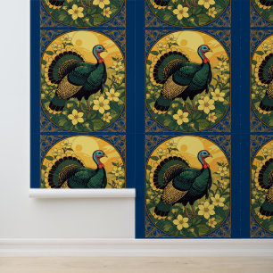 Game Bird Wild Turkije en Jasmijn bloemen Behang