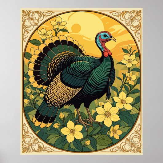Game Bird Wild Turkije en Jasmijn bloemen Poster (Voorkant)